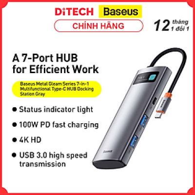 HUB chuyển đổi Baseus Metal Gleam Type-C 7 trong 1, Xám - Hàng chính hãng