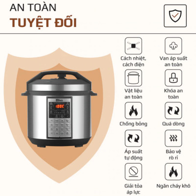Nồi Áp Suất Điện Olivo PC60 Ruột Inox 6L Thương Hiệu Mỹ Gồm 16 Chức Năng Công Suất 1000 W - Hàng Chính Hãng