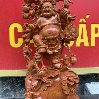Tượng phật di lặc ngũ phúc tay vác cành đào kt 60×24×23cm