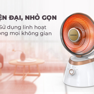 Quạt sưởi carbon Sunhouse SHD7008, Công suất 800W, Có 2 mức nhiệt, Quay 4 chiều tiện lợi, Tự ngắt khi quá nhiệt, nghiêng đổ, Hàng chính hãng - Bảo hành 12 tháng