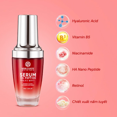 Combo 2 Sản Phẩm Trắng Da Mờ Thâm, Sạm, Nám, Tàn Nhang MISS CANDY Gồm Serum HA Peptide 30ml + Kem Nám Sâm Nhung Hoàng Kim 25g - PHỤNG BEAUTY