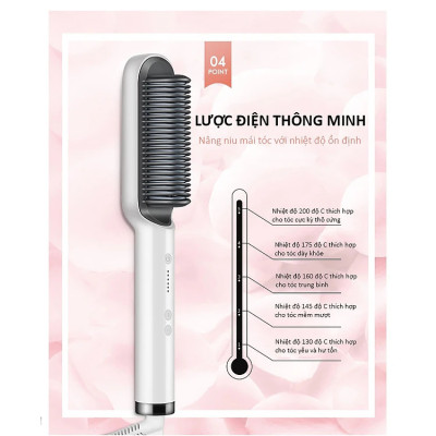 Lược Điện Chải Tóc, Công Suất 45W, Giúp Tóc Bồng Bềnh, Óng Mượt; Làm Xoăn, Duỗi Thẳng Dễ Dàng, Có Đèn Cảnh Báo Nhiệt Độ, Tăng Giảm Nhiệt Độ Dễ Dàng- Hàng Chính Hãng 