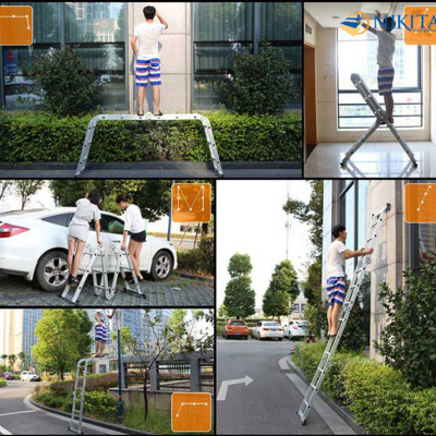 Thang nhôm gấp bốn khúc, Khóa thang tự động, an toàn, tiện dụng, đa năng - Hàng chính hãng NIKITA