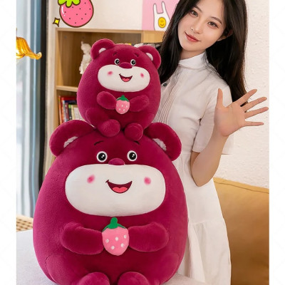 Thú nhồi bông lotso tròn ôm dâu đáng yêu - Size 20cm - Quà tặng gấu dâu tròn vo mềm mịn cute - Gối ôm cho bé.