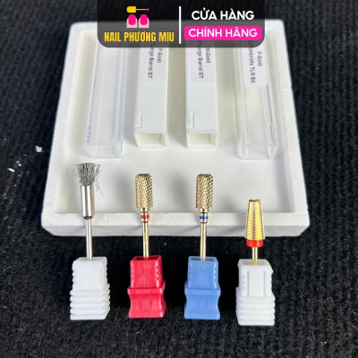 Combo 3 Đầu Mài Titan Đa Năng 5in1 Mạ Vàng Tặng Chổi Vệ Sinh Vonfram Bo Viền Đúc Đặc, Xanh Mài Phá gel , Đỏ Mài Mịn Êm Không Nóng Nữ Women