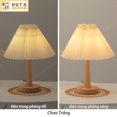Đèn Ngủ Để Bàn HUTA G5 Gỗ Chao Xếp Ly Vintage Dễ Thương, Decor Trang Trí Phòng Ngủ, Đọc Sách Đầu Giường, Điều Chỉnh Độ Sáng, Đèn Vàng Bóng LED Tiết Kiệm Điện