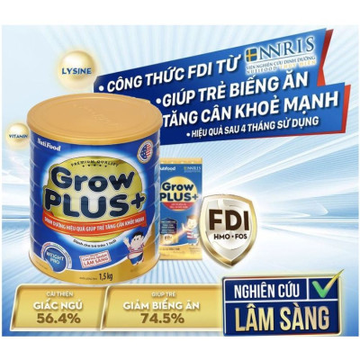 SỮA BỘT GROWPLUS+ DINH DƯỠNG HIỆU QUẢ GIÚP TRẺ TĂNG CÂN KHỎE MẠNH - LON 1.5KG
