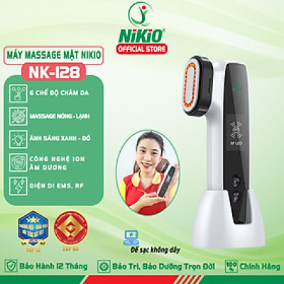Máy Massage Mặt Và Nâng Cơ Mặt Nikio NK-128 - Công Nghệ Điện Di RF và EMS, Photon Xanh và Đỏ Chườm Nóng Và Lạnh - Hỗ Trợ Đẩy Tinh Chất, Giảm Nếp Nhăn, Tăng Sinh Collagen, Trẻ Hóa Da