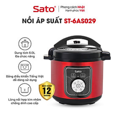 Nồi áp suất đa năng SatoAlpha 6AS029 6.0L - Nồi áp suất đa chức năng : nấu cơm, nấu cháo, hầm gân, ninh, súp, hấp, giữ ấm ... Dung tích : 6.0 lít phù hợp gia đình 4 - 6 người - Miễn phí vận chuyển toàn quốc - Hàng chính hãng