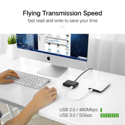 Ugreen UG50263CR113TK 25CM Màu Đen USB 3.0 Hub 4 Port With Power Port - HÀNG CHÍNH HÃNG