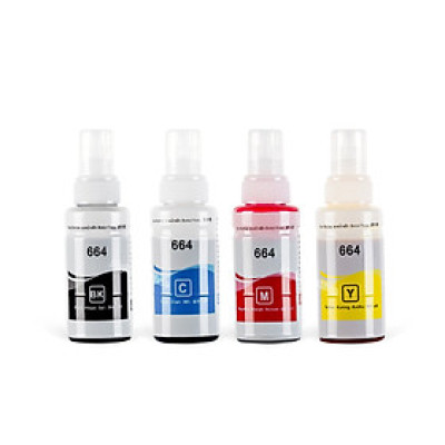 Set 4 màu Mực in phun màu Epson T664 70ml dùng cho máy in L100, L110, L120, L200, L210, L220, L300, L310, L350, L355, L360, L361, L365, ,L380, L385, L405, L455, L485, L550, L555, L565, L1300, hàng nhập khẩu.