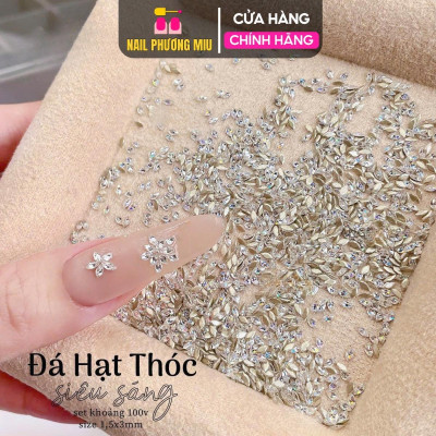 Set 100 Viên Đá Khối Hạt Thóc Hạt Gạo Chân Bằng, Chân Nhọn Lấp Lánh Chân Vàng Size Mini Cao Cấp Làm Nail Siêu Sáng Đẹp Đính Móng Nữ Women