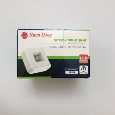 Đèn ngủ cảm biến Rạng Đông, tích hợp cảm biến chuyển động, cảm biến ánh sáng Model ĐN01.PIR 55x55/0.3W