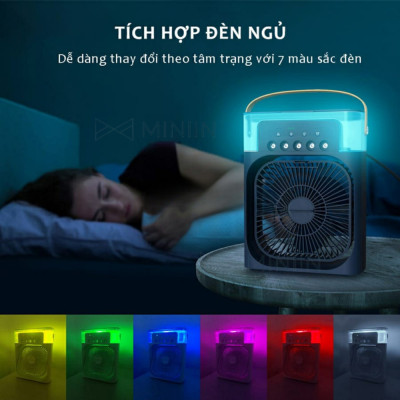 Quạt Điều Hòa Hơi Nước Mini, Quạt Phun Sương Tạo Ẩm Làm Mát Để Bàn, Hẹn Giờ Thông Minh Tích Hợp Đèn Ngủ - HÀNG CHÍNH HÃNG MINIIN