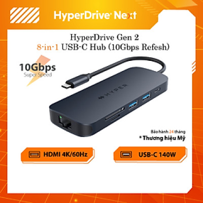 HUB chuyển đổi HyperDrive Next 8 in 1 PORT USB-C cho Macbook/ Laptop – Truyền tải dữ liệu nhanh HD4004GL - Hàng Chính Hãng