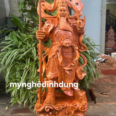 Tượng quan công trấn ải bằng gỗ hương đá  cao 80x30x20cm