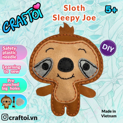 KIM NHỰA Bộ Thủ Công Trẻ Tự Làm Thú Bông 5+ SLOTH Sleepy Joe Craftoi Felt Sewing toy prepunched holes plastic needle
