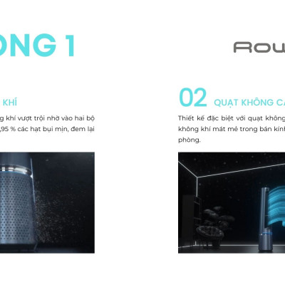 Quạt Không Cánh, Kiêm Lọc Không Khí ROWENTA ECLIPSE QU5030F0 12 Cấp Độ Gió, Lọc Sạch 99,95% Bụi Mịn, Cảm Biến Nhiệt Độ Auto, Ồn Cực Thấp, Công Suất 33 W - Hàng Nhập Khẩu Đức