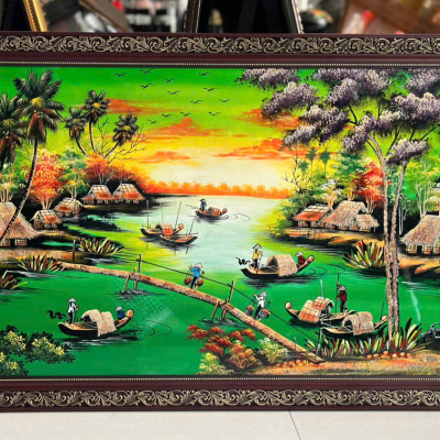 Tranh Sơn Mài - ĐỒNG QUÊ VIỆT NAM | Size 60x120 cm | Mộc Mạc – Bình Yên – Đậm Hồn Dân Tộc