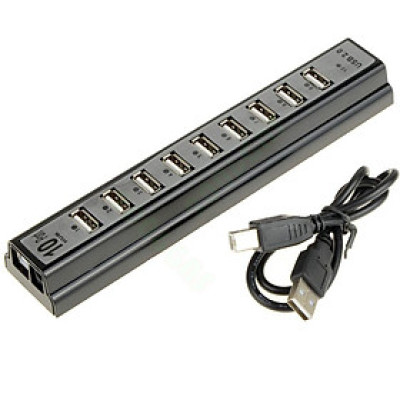 Hub USB 10 cổng chuẩn 2.0 hỗ trợ nguồn ngoài - Hàng Nhập Khẩu