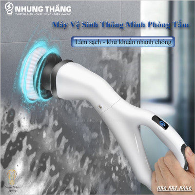 (Mẫu mới 2024) Máy Cọ Chà Sàn Vệ Sinh Tự Động, Bàn Chải Làm Sạch Vệ Sinh Nhà Tắm Không Dây Với 4 Đầu Thay Thế - Bảo Hành 12 Tháng