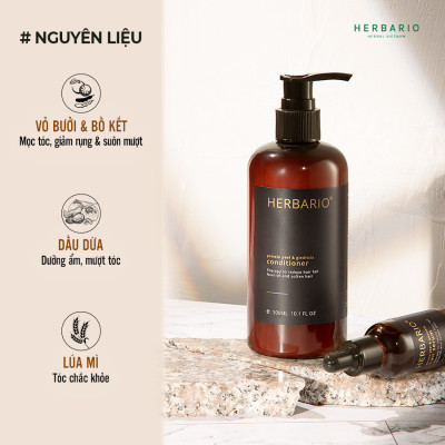 Dầu xả vỏ bưởi và bồ kết Herbario 300ml suôn mượt tự nhiên, phục hồi tóc hư tổn thuần chay