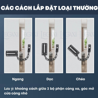 Chốt cửa dây xích, gài cửa chống trộm, khóa gài chặn cửa inox nhà ở, chung cư, phòng ngủ Legaxi