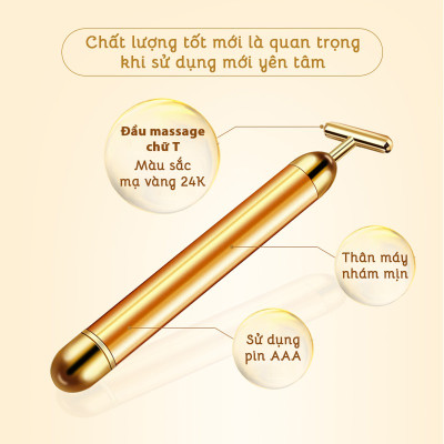 Máy massage mặt xi mạ vàng 24K giúp giảm nếp nhăn, chống lão hoá, giảm quầng thâm bọng mắt (Hàng Chính Hãng)