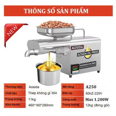 Máy ép dầu thực vật nóng và lạnh dùng trong gia đình thương hiệu Anh Quốc cao cấp AOSIDA A250 - Hàng Nhập Khẩu