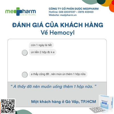 Hemocyl-TPBVSK: Giải pháp đột phá trong quản lý bệnh trĩ mà không cần phẫu thuật-Hỗ trợ cải thiện triệu chứng: đau rát, ngứa, chảy máu khi đi ngoài do trĩ. Ức chế sự phát triển vi sinh vật giúp hỗ trợ cải thiện nguy cơ nhiễm trùng thứ phát tại búi trĩ.