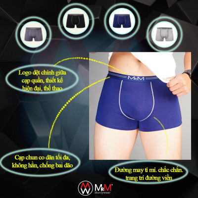 Combo 4 quần lót nam Boxer Bamboo Organic mềm mịn thoáng mát thấm hút mồ hôi MRM Manlywear - Màu Ngẫu Nhiên