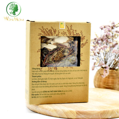 Bộ chăm sóc mẹ là siêu nhân, khử mùi, phục hồi năng lượng cho mẹ sau sinh Wonmom (1 lá xông + 1 hộp thảo mộc vệ sinh vùng kín cho mẹ)