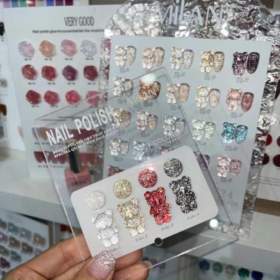 Set Sơn Nhũ Flash 4 Chai Siêu Bắt Sáng 15ml Milan, Đặc Bóng Cao Bền Màu, Tặng Kèm Bảng Màu Cao Cấp Nail Phương Miu Nữ Women