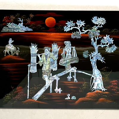 Tranh sơn mài cẩn ốc xà cừ cao cấp, ốc chìm, hàng xuất khẩu size 30x40 cm treo tường, trang trí nhà cửa,...