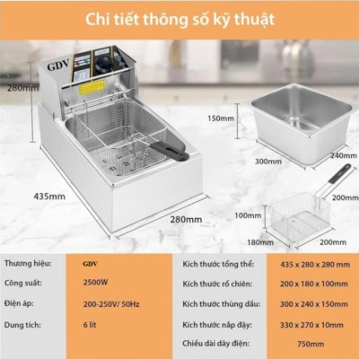 Bếp Chiên Nhúng Điện Ngập Dầu GDV Y06L (6 lít) - Hàng Chính Hãng