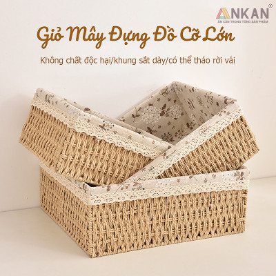 Giỏ Mây Cỡ Lớn Đựng Đồ Đa Năng Decor Trang Trí Vintage, Rổ Cói Đựng Quần Áo Có Khung Sắt