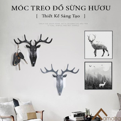 Móc dán tường treo đồ đa năng treo quần áo mũ chìa khóa decor trang trí nhà hình đầu nai sừng hươu