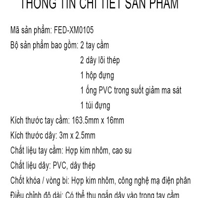 Dây Nhảy FED XM0105 - Dây Nhảy Tăng Thể Lực Giúp Thân Hình Cân Đối Săn Chắc Và Đẹp - Hàng Chính Hãng