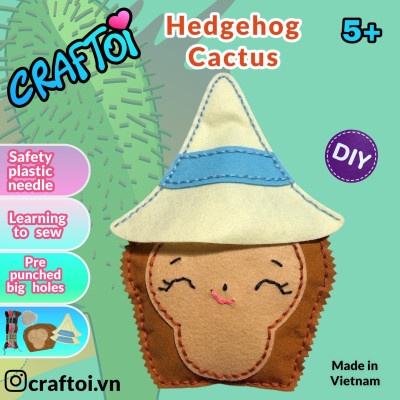 KIM NHỰA Bộ Thủ Công Trẻ Tự Làm Thú Bông 5+ HEDGEHOG CACTUSE Craftoi Felt Sewing toy prepunched holes plastic needle