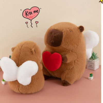 Thú nhồi bông Capybara cánh thiên thần đáng yêu - Size 30cm đến 50cm - Quà tặng gấu bông chuột lang ôm tim cánh trắng êm mịn.