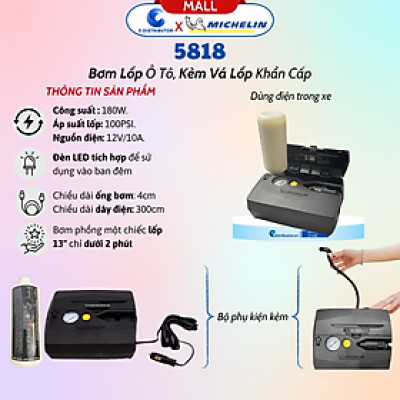 Máy Bơm Ô Tô, Xe Hơi Đa Năng Michelin 5818 (180w) - 12314 (360w) - 12316 (220w) - Hàng Chính Hãng - Bảo Hành 6 Tháng