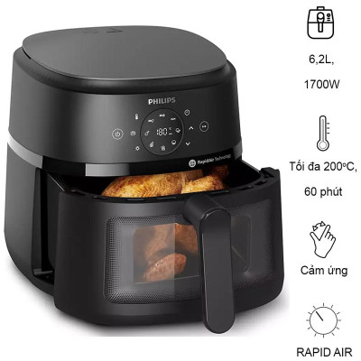 Nồi Chiên Không Dầu Philips NA230/00, Mặt Kính Nhìn Thực Phẩm, 6.2 lít - 1700W, Hàng Chính Hãng