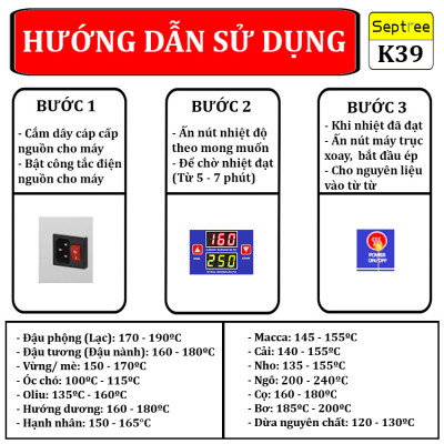 Máy ép dầu thực vật chuyên nghiệp nâng cấp hoàn toàn, kinh doanh, nhà hàng, khách sạn. Thương hiệu Mỹ cao cấp Septree - K39. HÀNG CHÍNH HÃNG