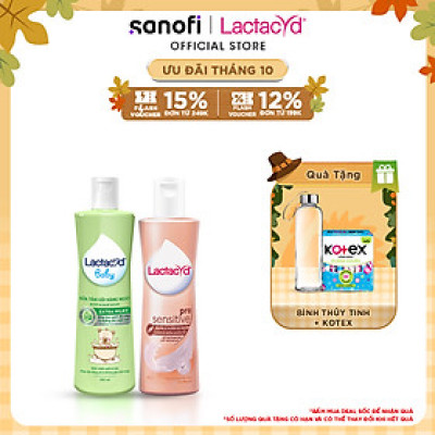 Bộ Dung Dịch Vệ Sinh Phụ Nữ Lactacyd Pro Sensitive Cho Da Nhạy Cảm 250ml + Sữa Tắm Gội Trẻ em Lactacyd Baby Extra Milky 250ml