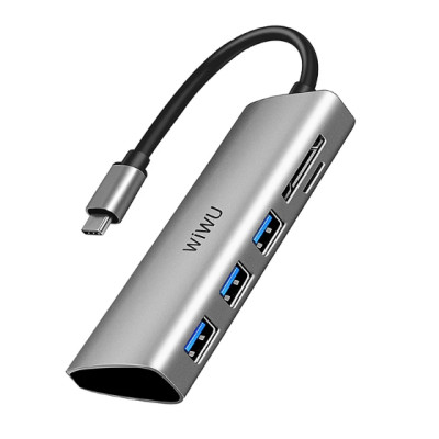  BỘ CHUYỂN ĐỔI WIWU ALPHA 532ST 5 IN 1 Cho Máy Tính Xách Tay Nhiều Cổng Loại C Với 3 * USB3.0 + TF + Thẻ SD - Hàng Chính Hãng