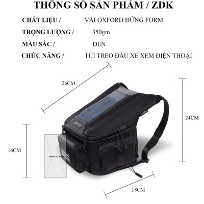 Túi treo xe máy chính hãng ZDK K3, nhiều ngăn, túi treo đầu xe, túi treo ghi đông xe máy chứa đồ dùng, cảm ứng điện thoại tốt - Hàng chính hãng
