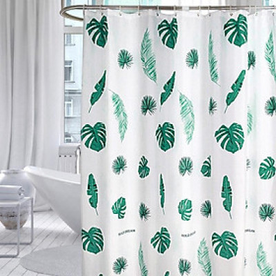 Rèm Phòng Tắm Vải Polyester Không Thấm Nước, Họa Tiết Lá Chuối
