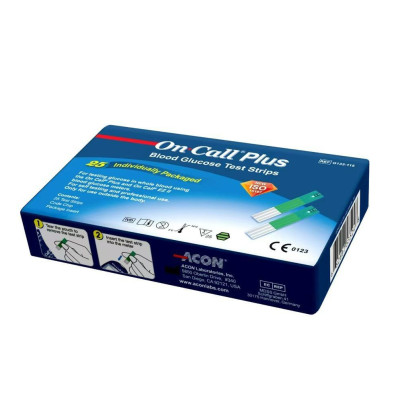 Hộp 25 Que Thử Đường Huyết On Call Plus Có Túi Thiếc Đựng Riêng Từng Test, Chính hãng ACON