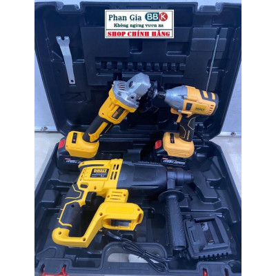 Bộ Combo Gồm Máy Khoan Đục Bê Tông, Máy Mài Và Máy Chuyên Vít Dùng Pin 199V 15 Cell, Máy Siêu Khỏe - Bảo Hành 1 Năm