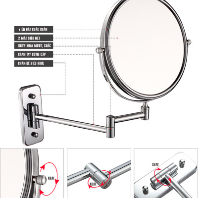 Gương trang điểm để bàn, LED, treo tường, Crom, phóng đại zoom x3, 2 mặt xoay siêu nét nhiều mẫu Minh House